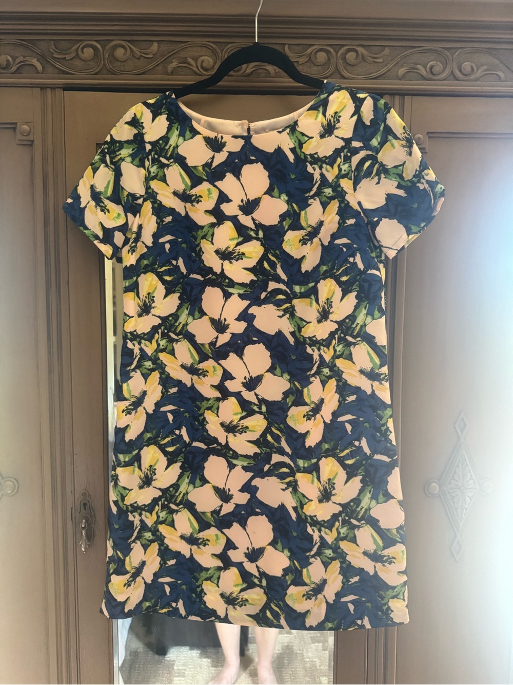 J. Crew Pink and Navy Floral Shift Dress